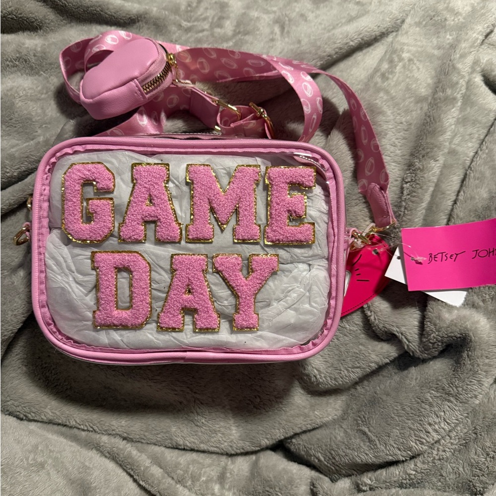 Betsey Johnson Pink and White Crossbody Game Day Bag